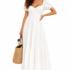 Tiered Puff-Sleeve Maxi Dress