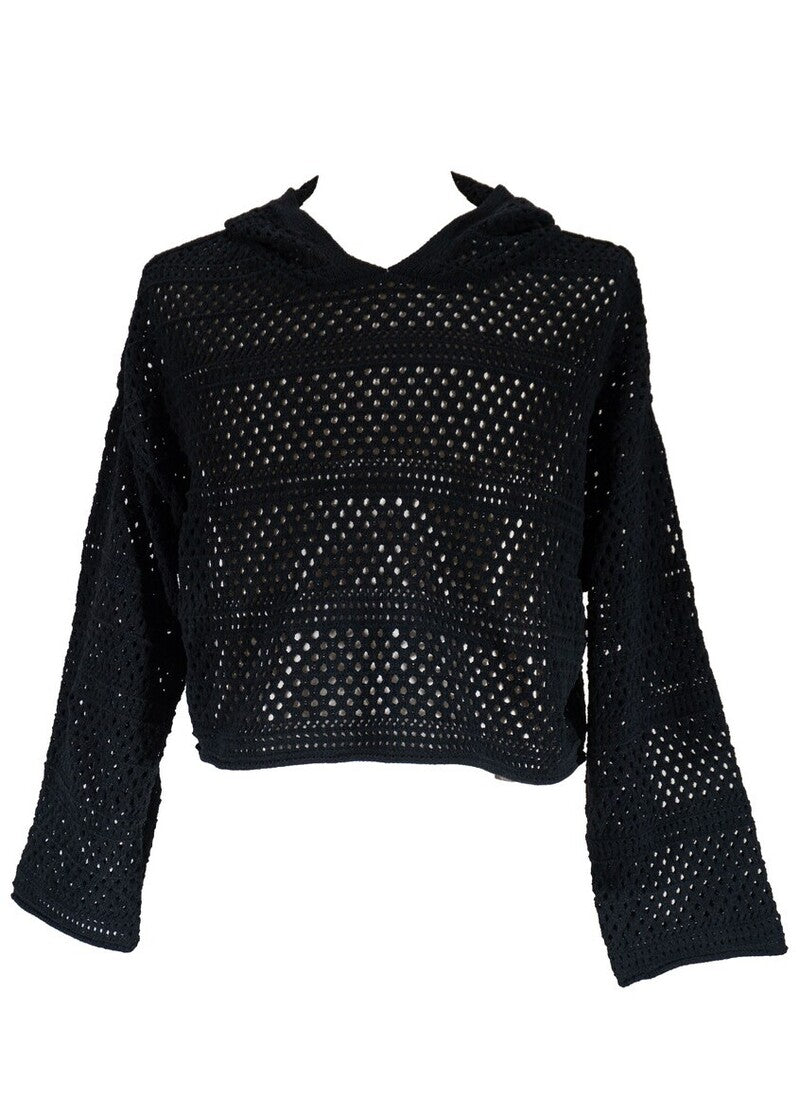 Plus Size Cropped Hooded Open-Knit Sweater - Image 2