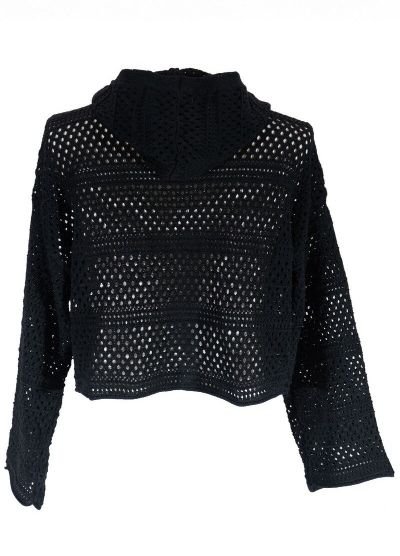 Plus Size Cropped Hooded Open-Knit Sweater - Image 3
