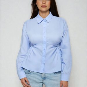 Cinched Cutout Button-Up Shirt