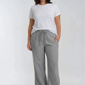 Plus Size Pinstriped Drawstring Pants