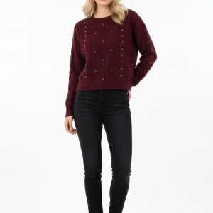 Embellished Cable-Knit Cropped Sweater