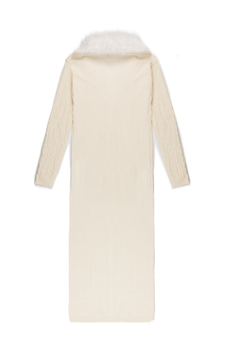 Faux Fur-Collar Cable Knit Longline Cardigan - Image 15
