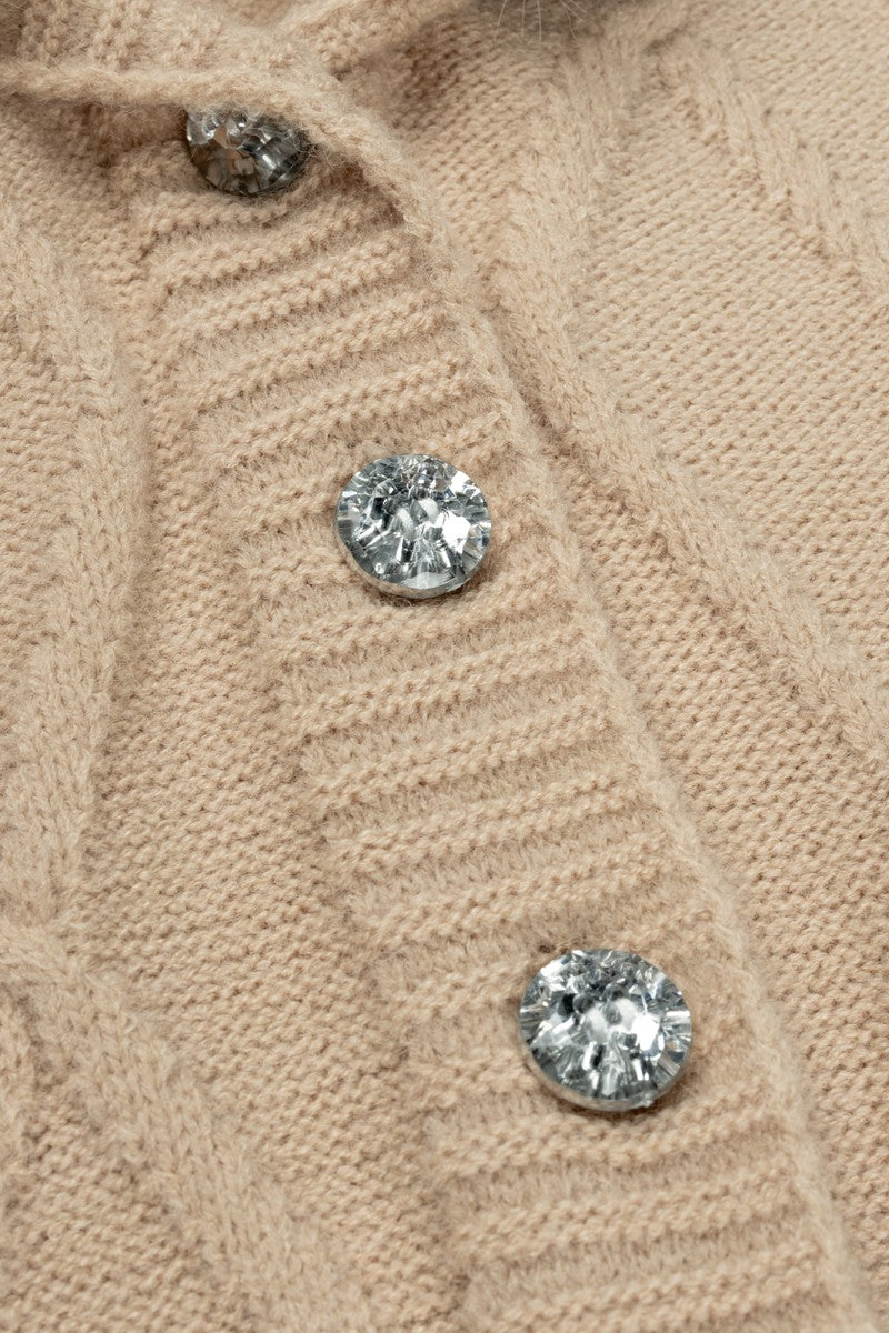 Faux Fur-Collar Cable Knit Longline Cardigan - Image 5