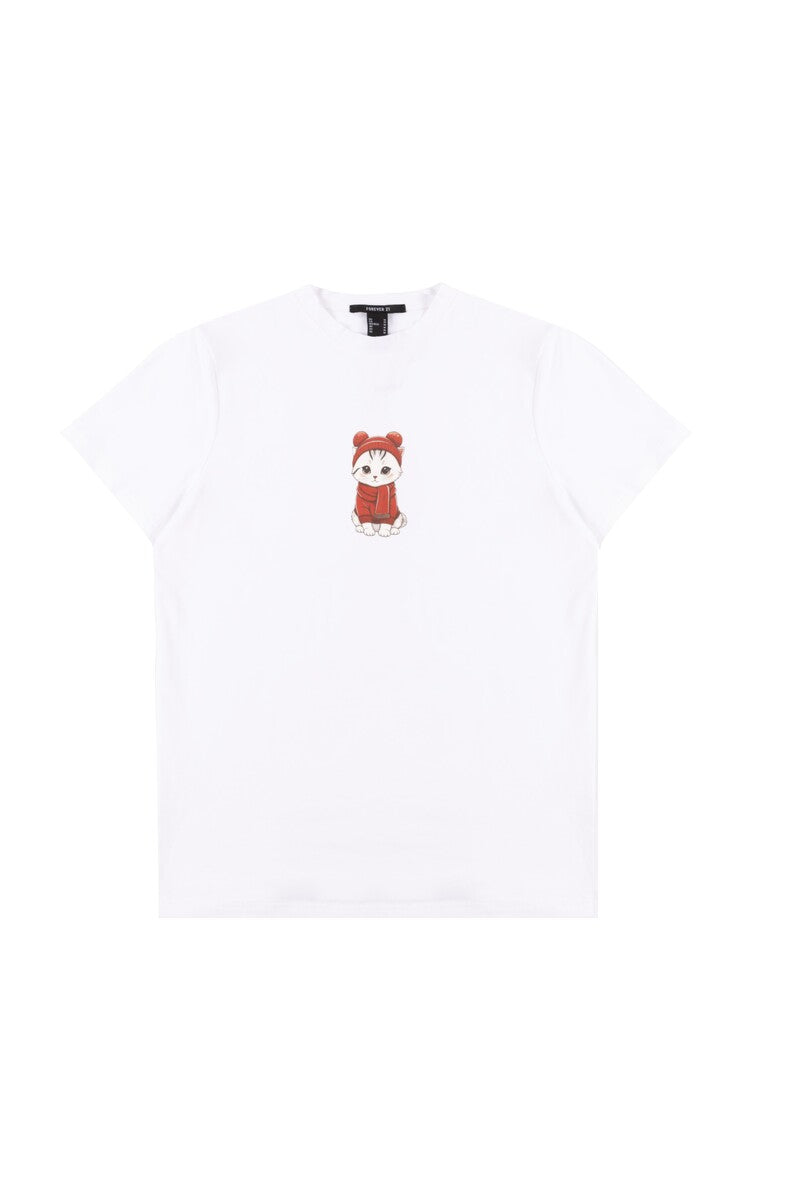 Cat Graphic Tee & Plaid Shorts Pajama Set - Image 2