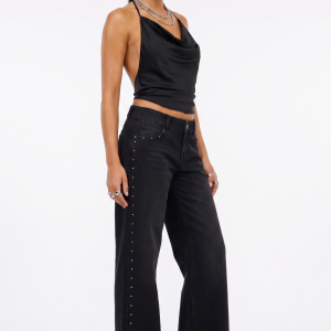 Low Rise Wide Leg Denim With Studs