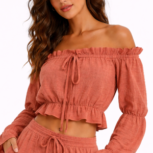 Off The Shoulder Long Sleeve Crop Top