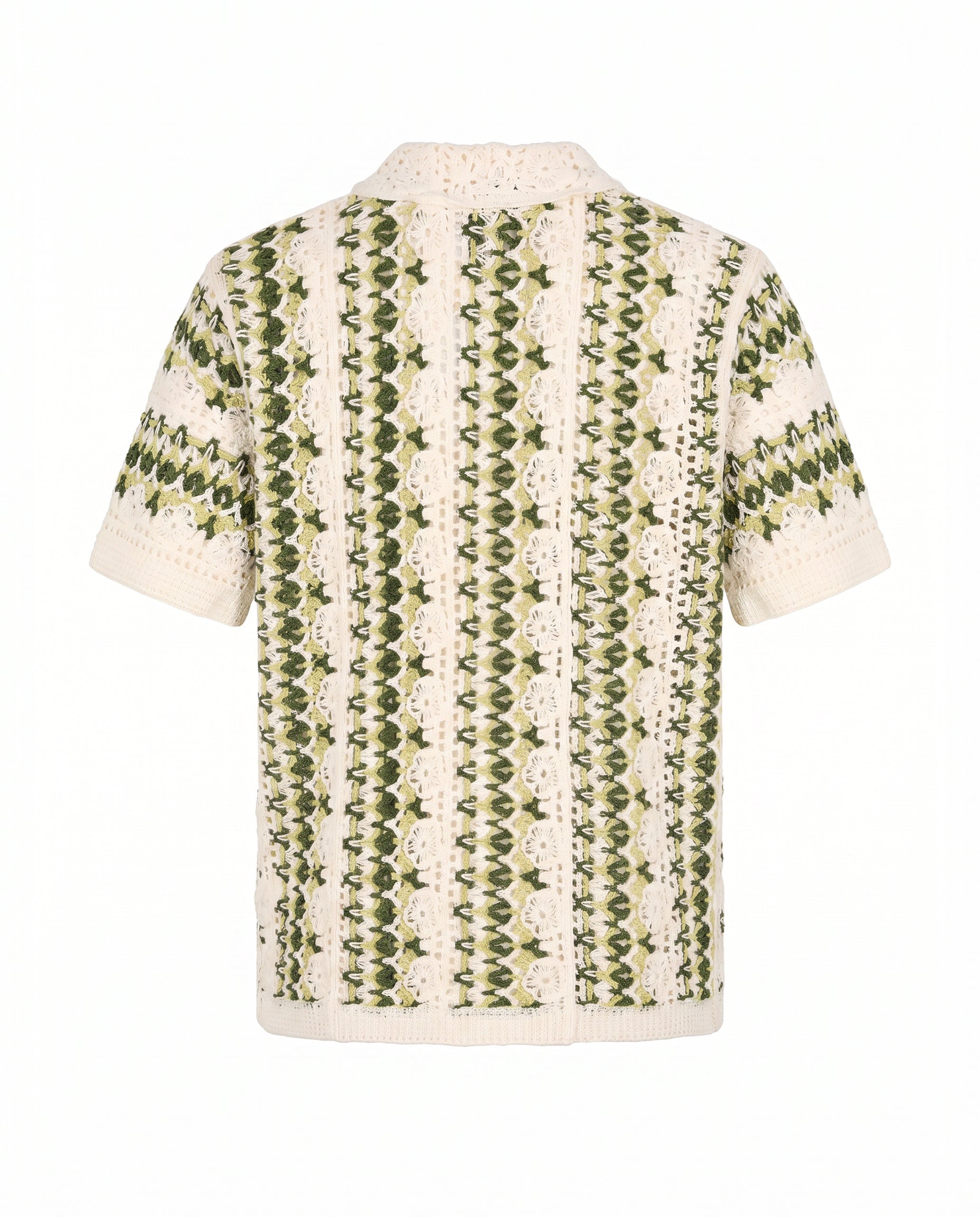 Striped Crochet Short Sleeve Button Down Shirt - Image 3