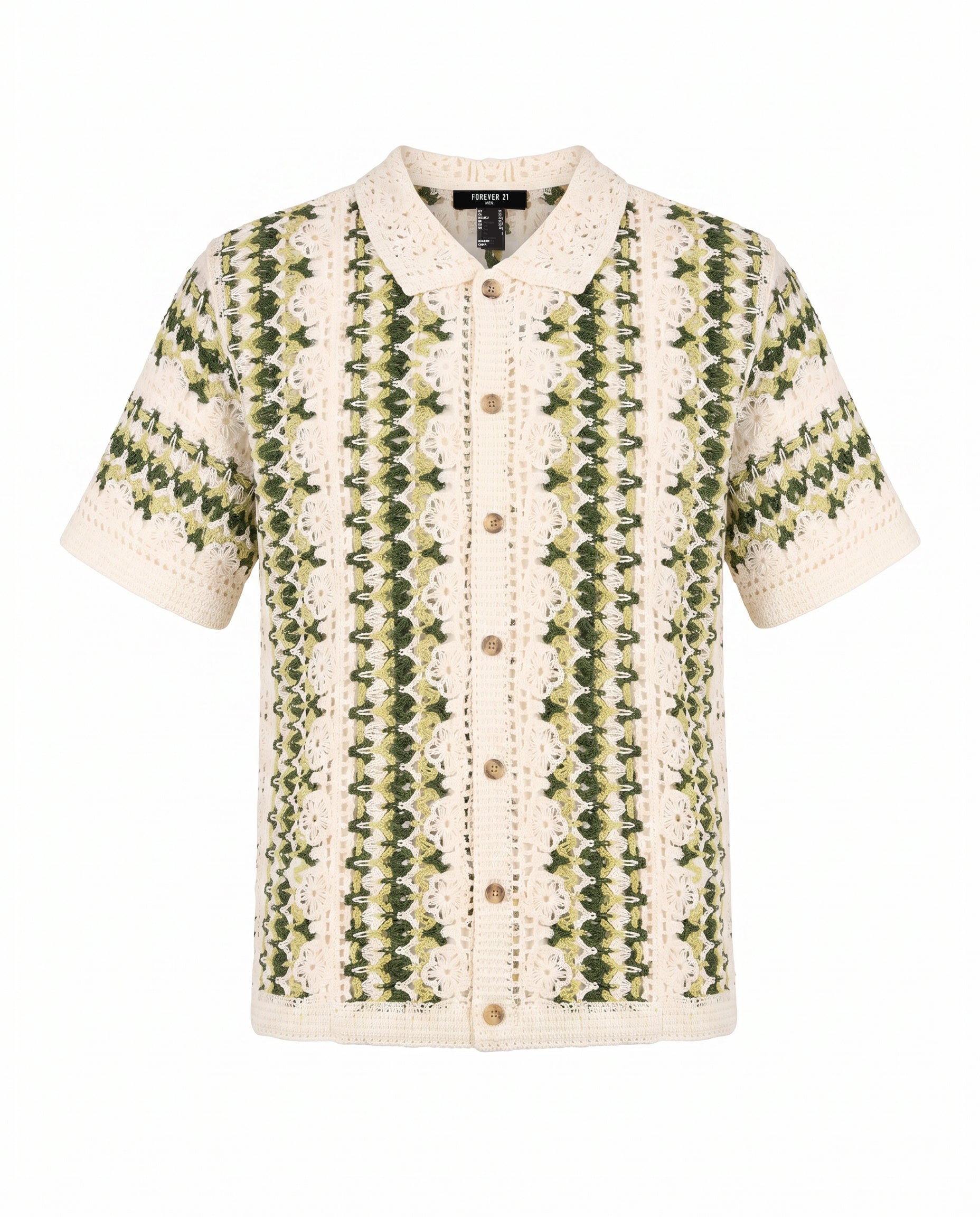 Striped Crochet Short Sleeve Button Down Shirt - Image 2