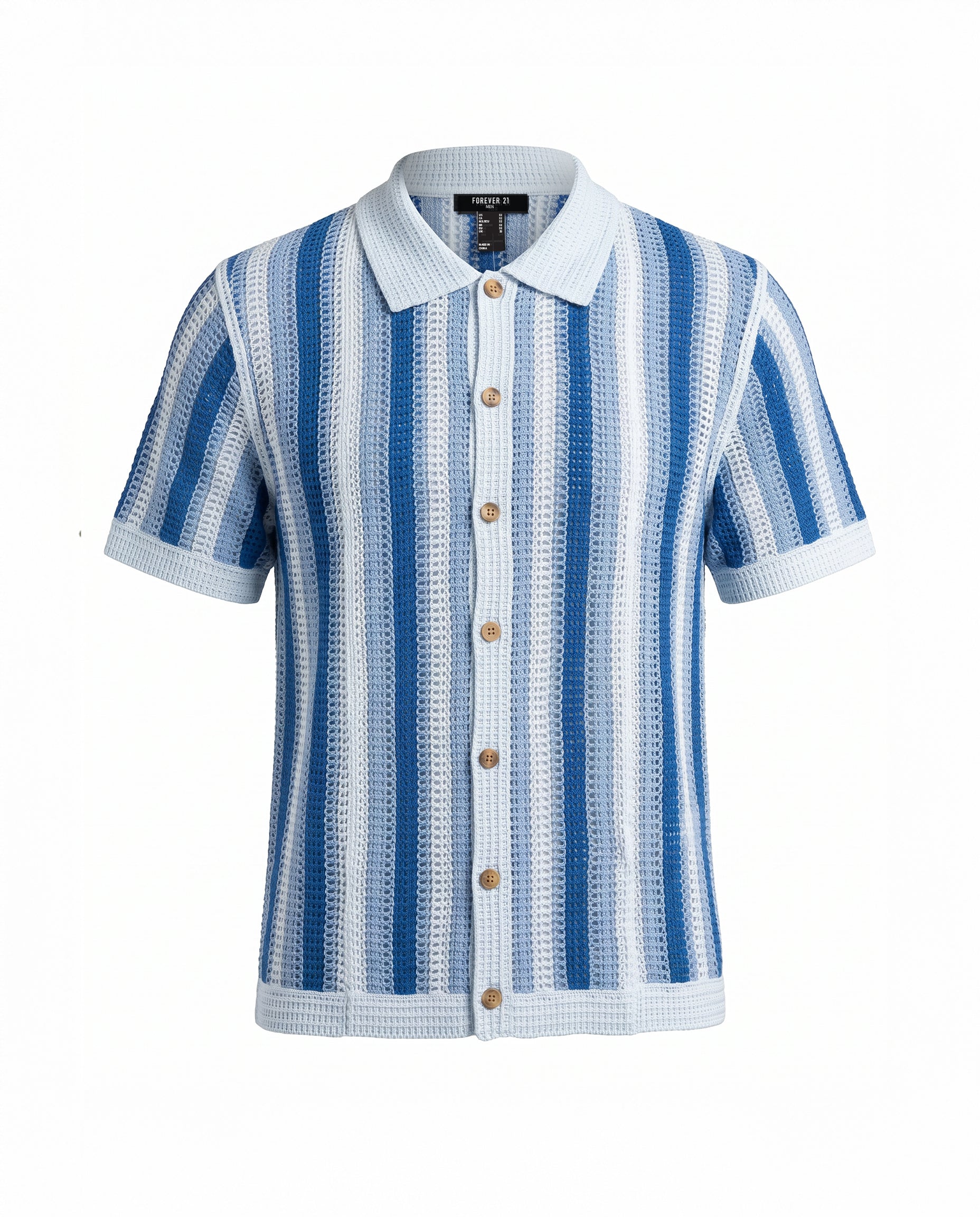 Striped Open Knit Button Down Shirt - Image 2