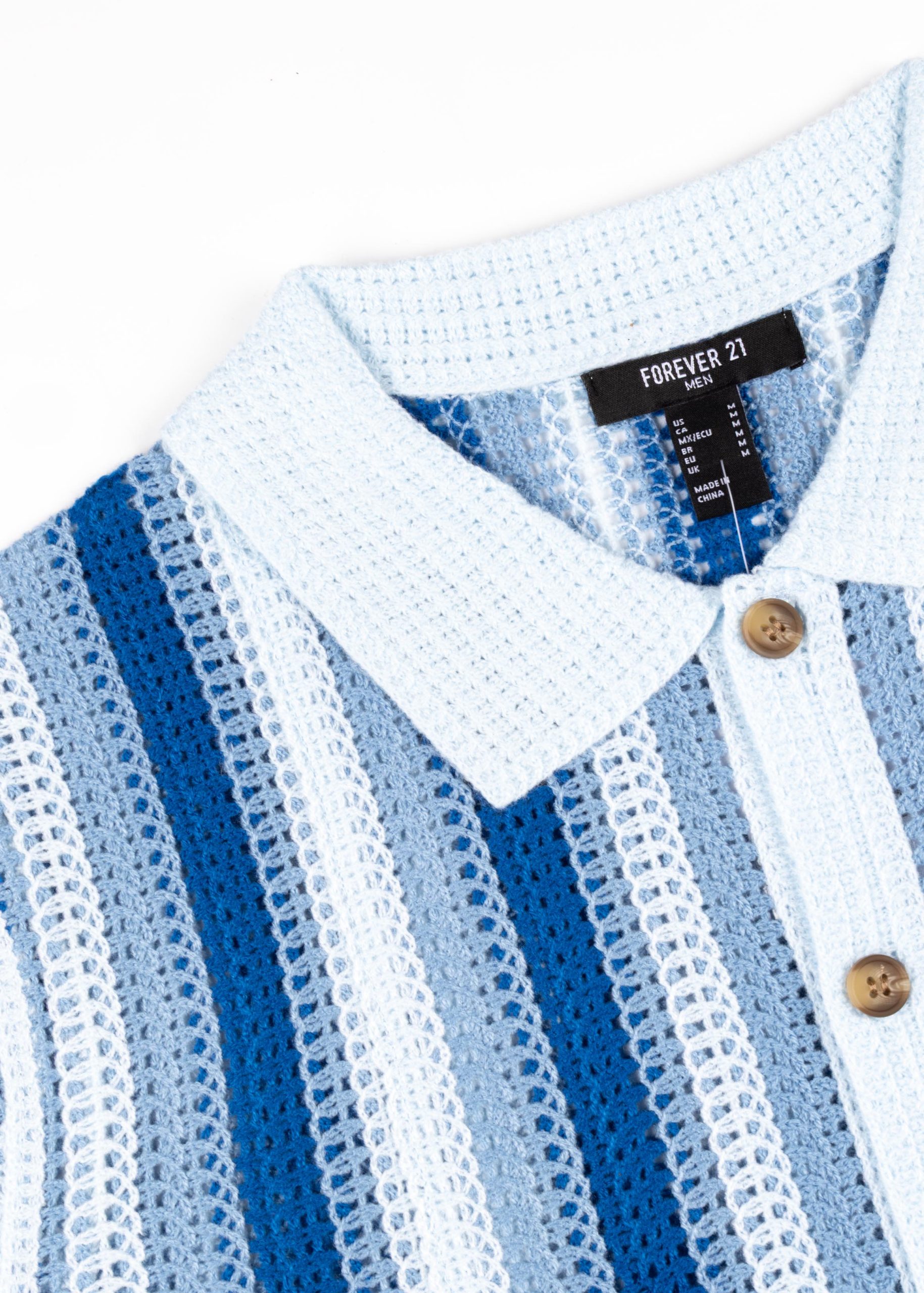 Striped Open Knit Button Down Shirt - Image 6