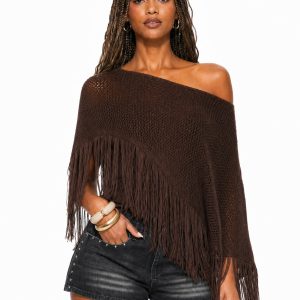 Fringe Crochet Knit Poncho