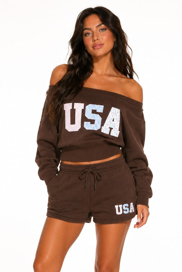 Graphic Off The Shoulder Fleece Sweatshirt - Image 3