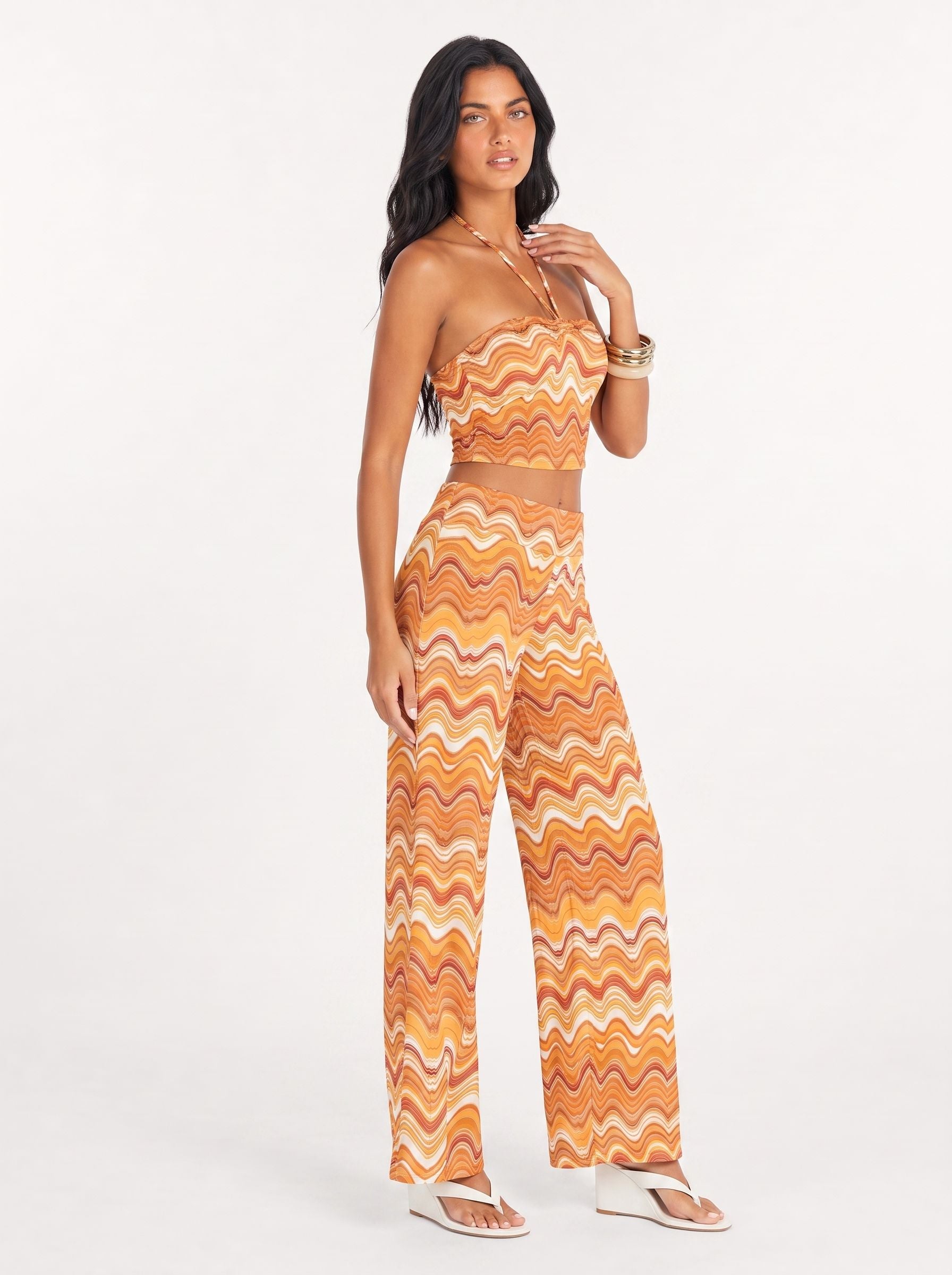 Chevron Halter Top and Wide-Leg Pant Set - Image 4