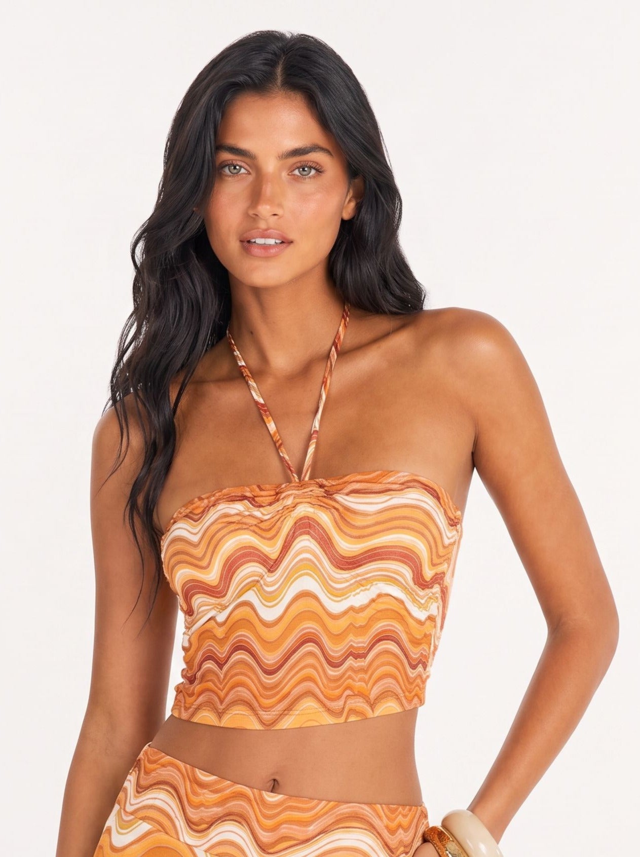 Chevron Halter Top and Wide-Leg Pant Set - Image 3