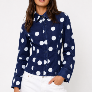 Polka Dot Denim Shirt Jacket