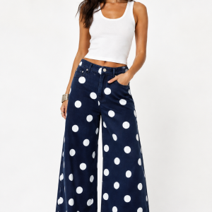 Polka Dot Wide Leg Jeans