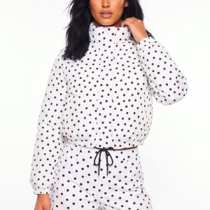 Polka Dot Drawstring Cropped Jacket