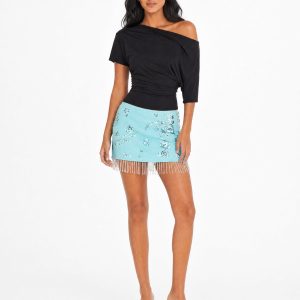 Beaded Floral Fringe Mini Skirt