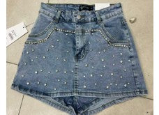 Rhinestone Denim Mini Skort