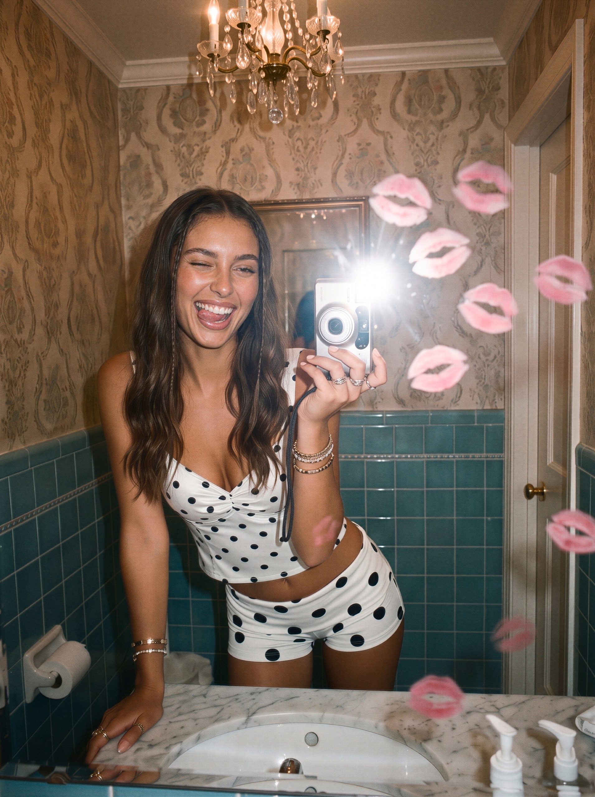 Polka Dot Ruched Bustier Top - Image 2