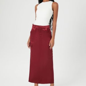 Satin Slit Midi Skirt