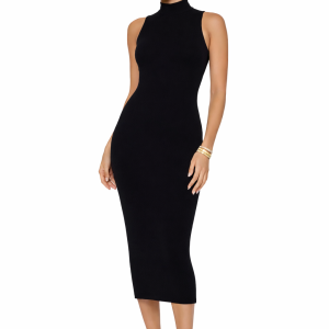 Ribbed Knit Mock Neck Midi Dress