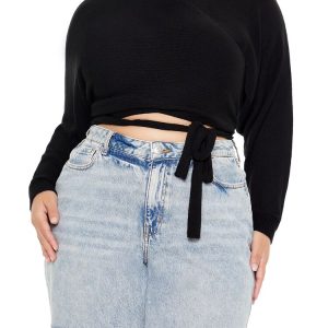 Plus Size Sweater-Knit Wrap Top