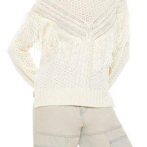 Fringe-Trim Mock Neck Sweater