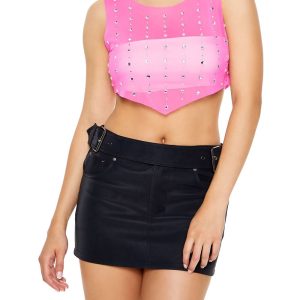 Mesh Faux Gem Crop Top