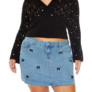 Plus Size Pointelle Surplice Sweater