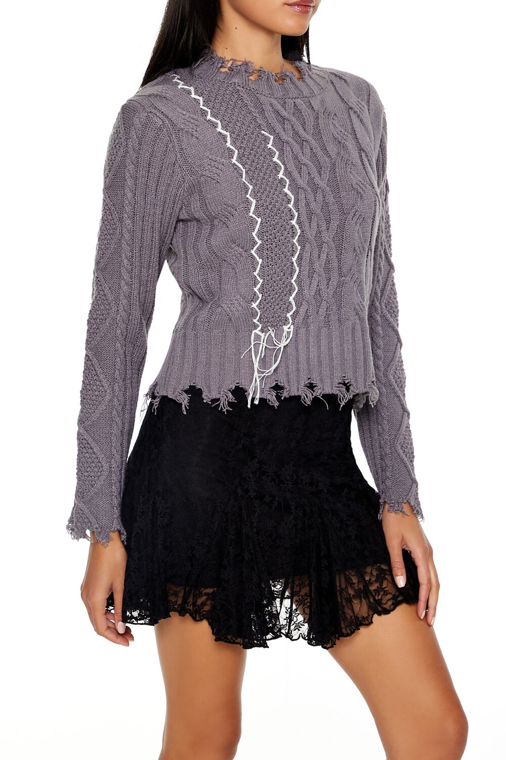 Distressed Cable Knit Sweater - Image 4