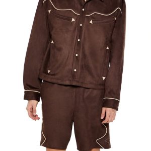 Geo Faux Suede Trucker Jacket
