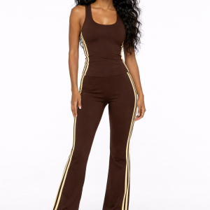Sporty Chic Flare Pants With Stripes