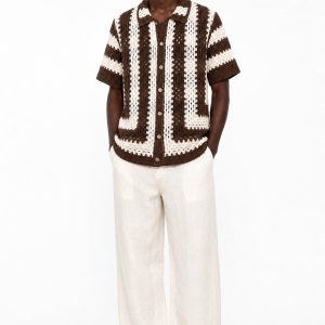 Crochet Stripe Button Down Shirt