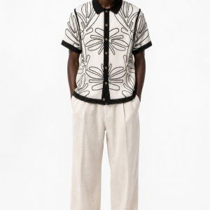 Abstract Leaf Crochet Button Down Shirt
