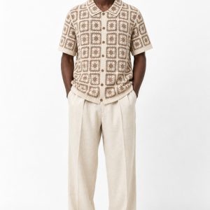 Crochet Short Sleeve Button Down Shirt